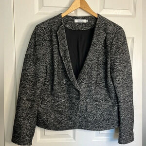 Ricki’s Blazer women  L wool blend lightweight black gray cropped shoulder pads